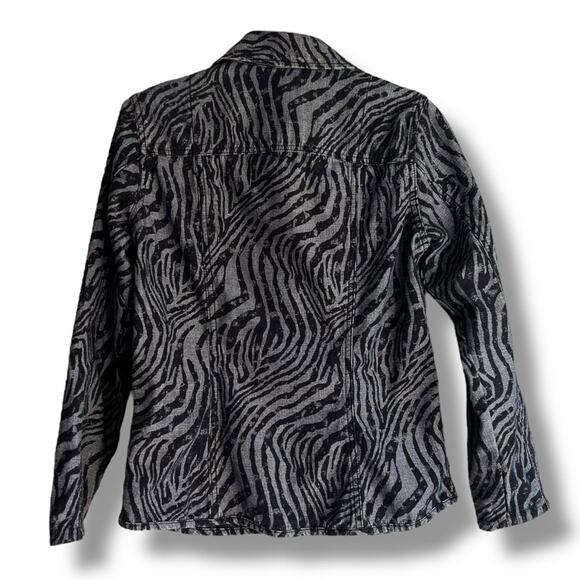 Chico's navy and light blue denim zebra print jacket - Picture 2 of 5